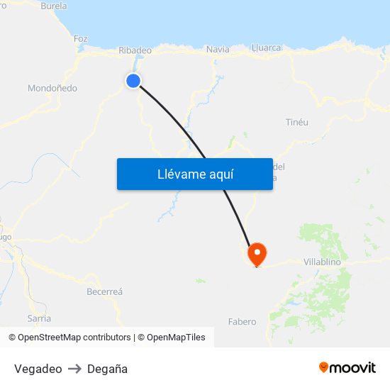 Vegadeo to Degaña map