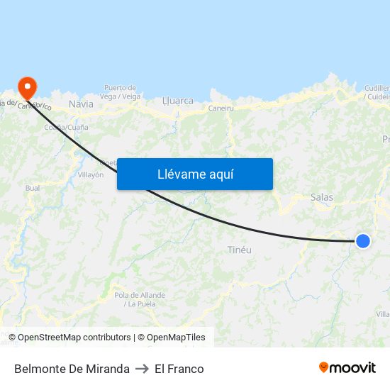 Belmonte De Miranda to El Franco map