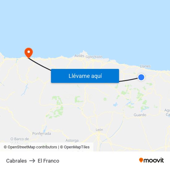 Cabrales to El Franco map