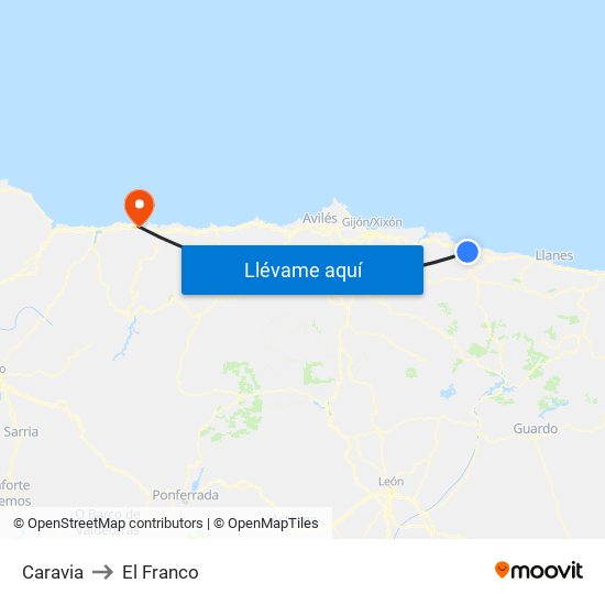Caravia to El Franco map