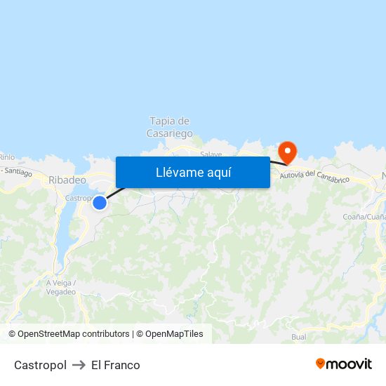 Castropol to El Franco map