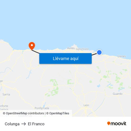 Colunga to El Franco map