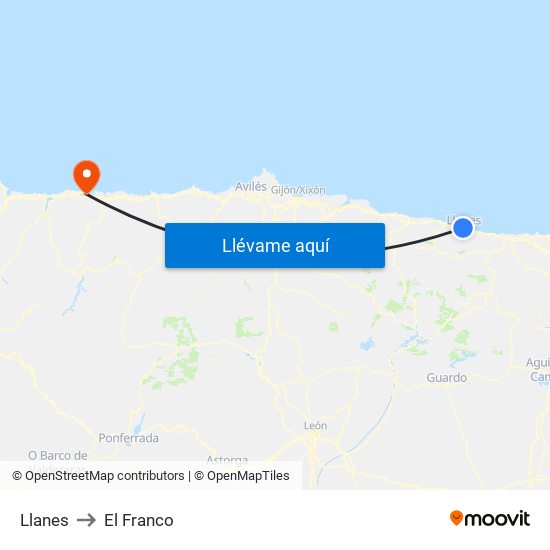 Llanes to El Franco map