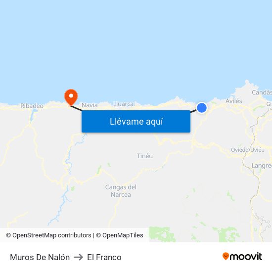 Muros De Nalón to El Franco map