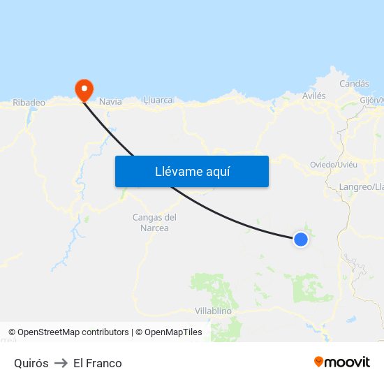 Quirós to El Franco map