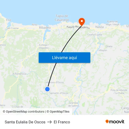 Santa Eulalia De Oscos to El Franco map