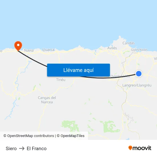 Siero to El Franco map
