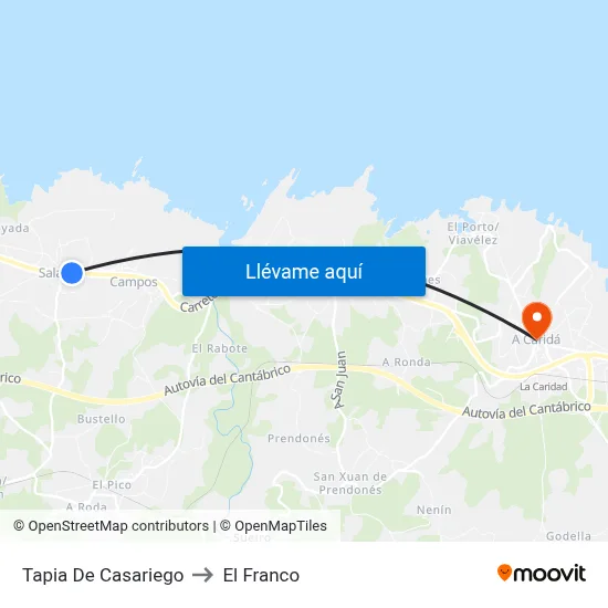 Tapia De Casariego to El Franco map