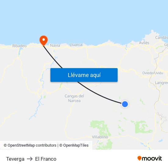 Teverga to El Franco map