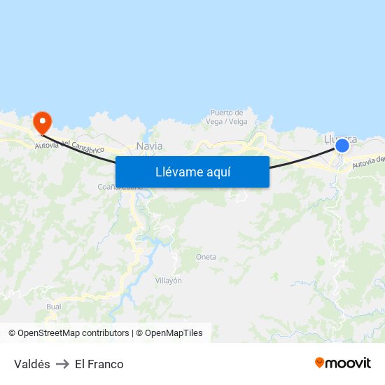 Valdés to El Franco map