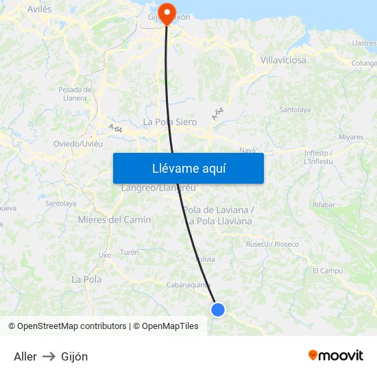 Aller to Gijón map