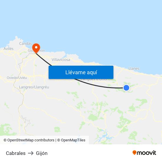 Cabrales to Gijón map
