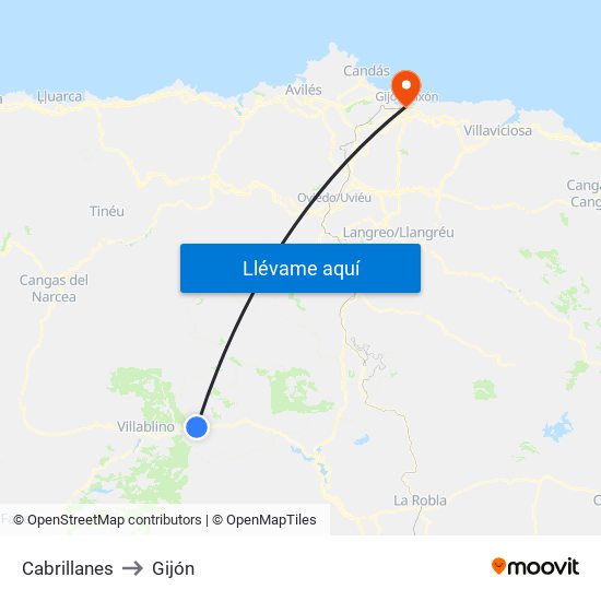 Cabrillanes to Gijón map