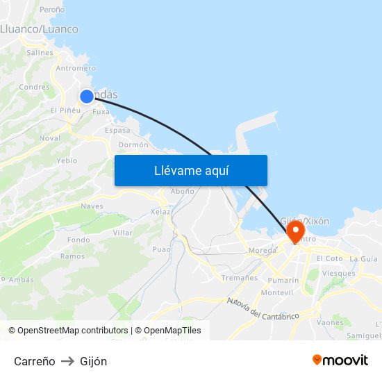 Carreño to Gijón map