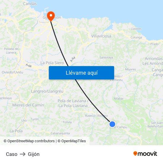 Caso to Gijón map