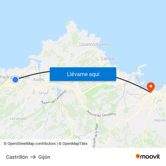 Castrillón to Gijón map