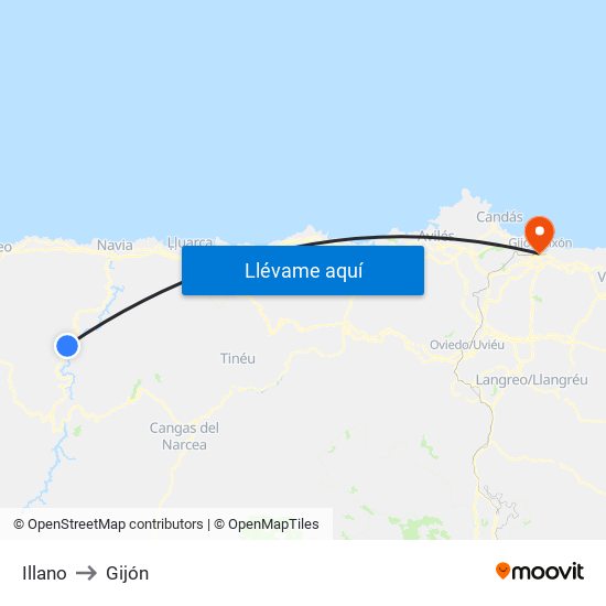 Illano to Gijón map