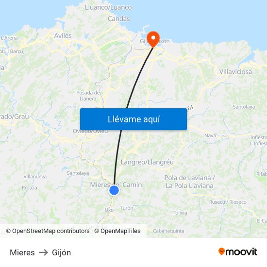 Mieres to Gijón map