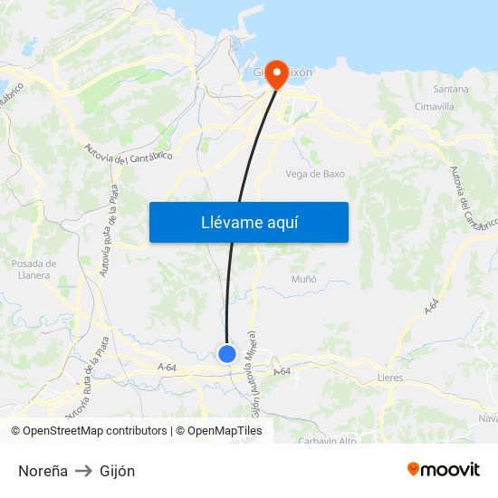 Noreña to Gijón map