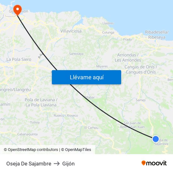 Oseja De Sajambre to Gijón map