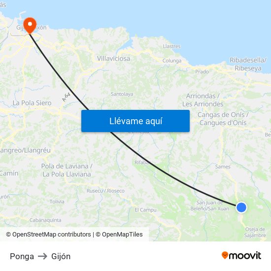 Ponga to Gijón map