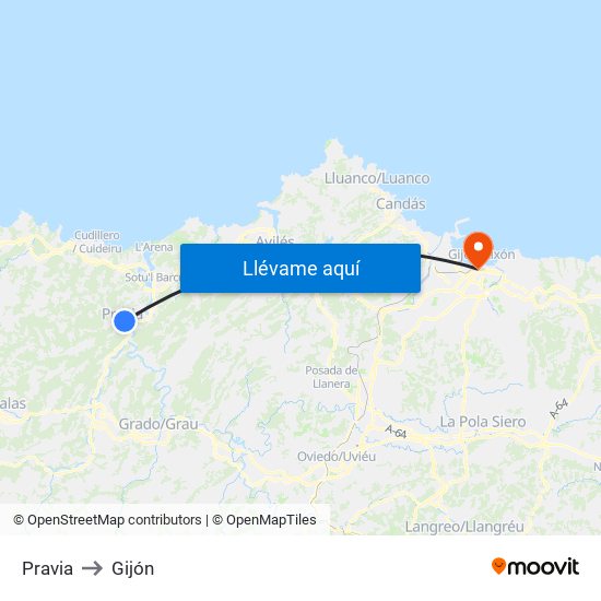 Pravia to Gijón map