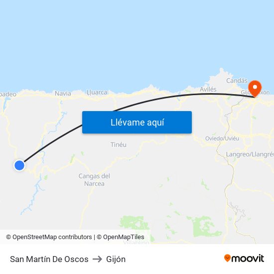 San Martín De Oscos to Gijón map