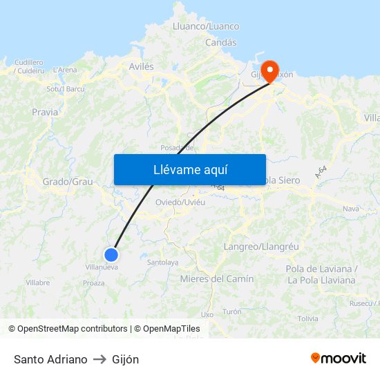 Santo Adriano to Gijón map