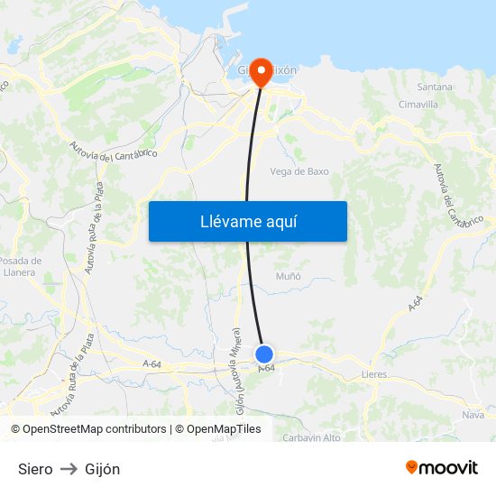 Siero to Gijón map