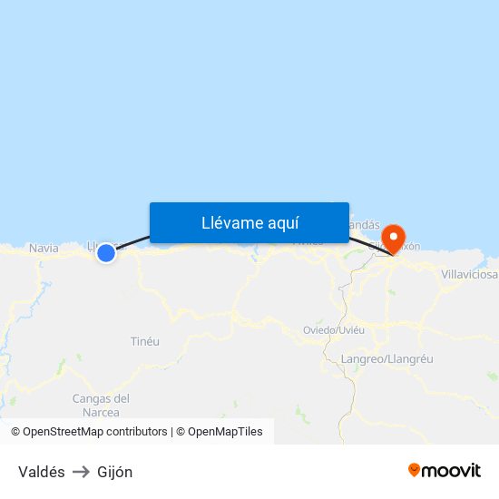 Valdés to Gijón map