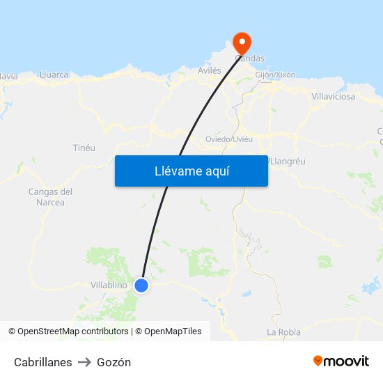 Cabrillanes to Gozón map