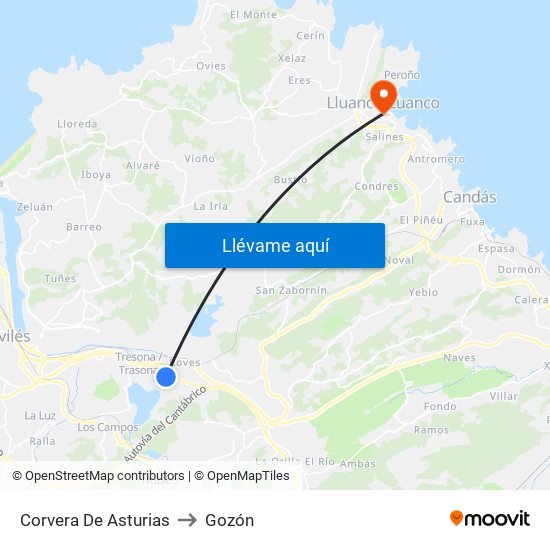 Corvera De Asturias to Gozón map