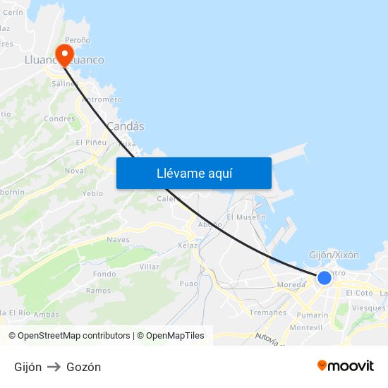 Gijón to Gozón map