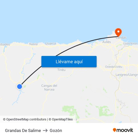 Grandas De Salime to Gozón map