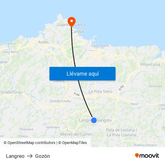 Langreo to Gozón map