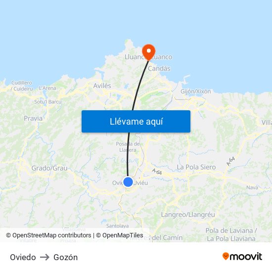 Oviedo to Gozón map