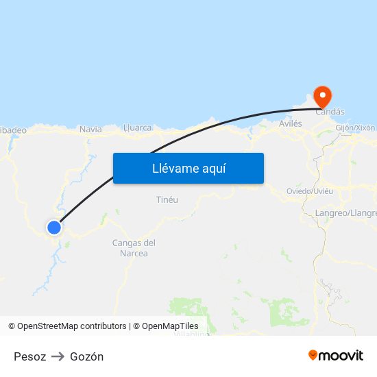 Pesoz to Gozón map
