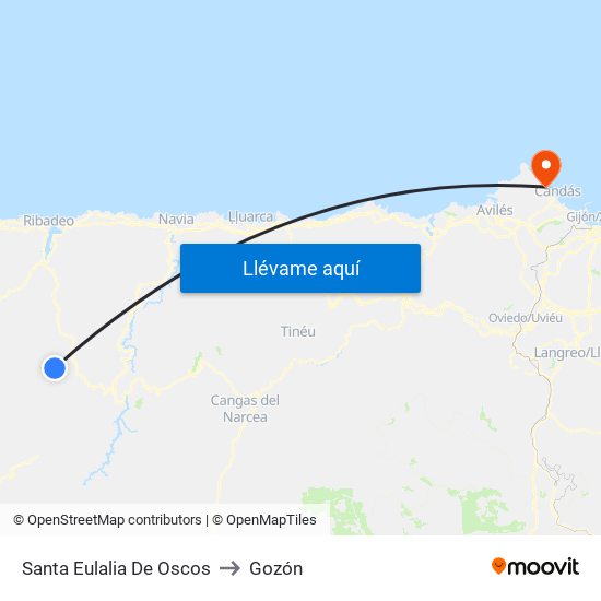 Santa Eulalia De Oscos to Gozón map