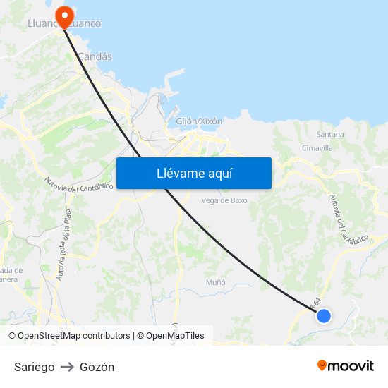 Sariego to Gozón map