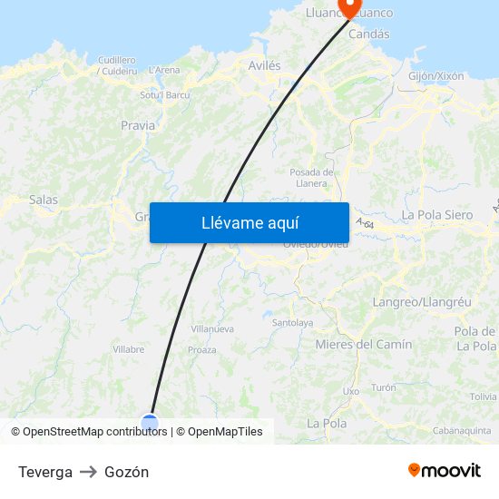 Teverga to Gozón map