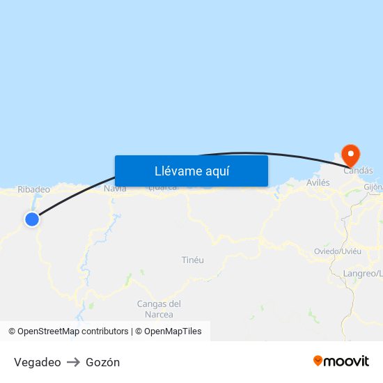 Vegadeo to Gozón map