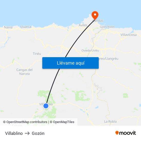 Villablino to Gozón map