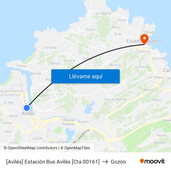 [Avilés]  Estación Bus Avilés [Cta 00161] to Gozón map