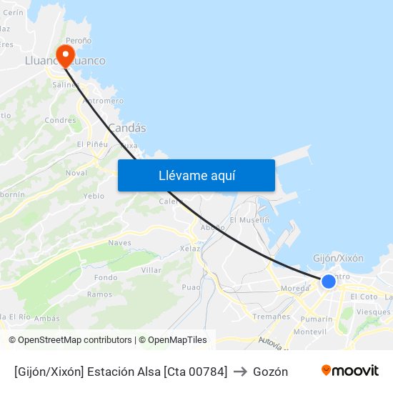 [Gijón/Xixón]  Estación Alsa [Cta 00784] to Gozón map