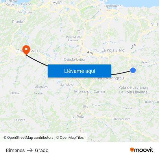 Bimenes to Grado map