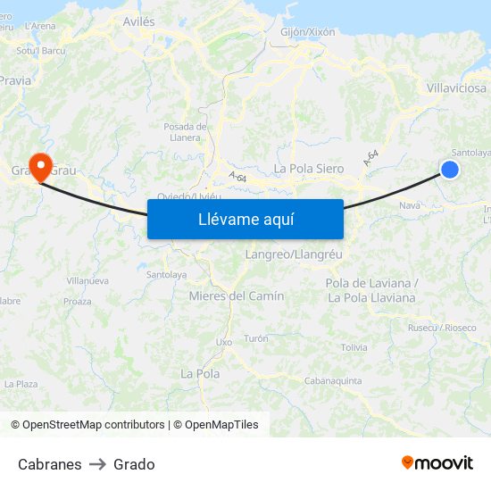 Cabranes to Grado map