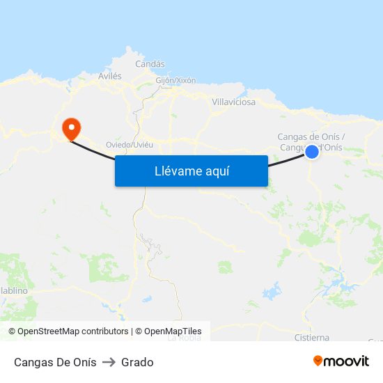 Cangas De Onís to Grado map