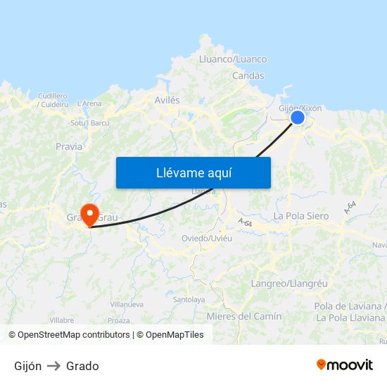 Gijón to Grado map
