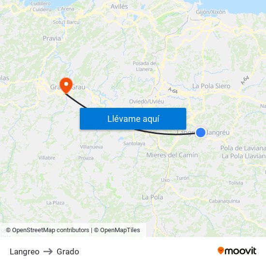 Langreo to Grado map