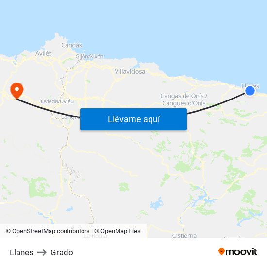 Llanes to Grado map